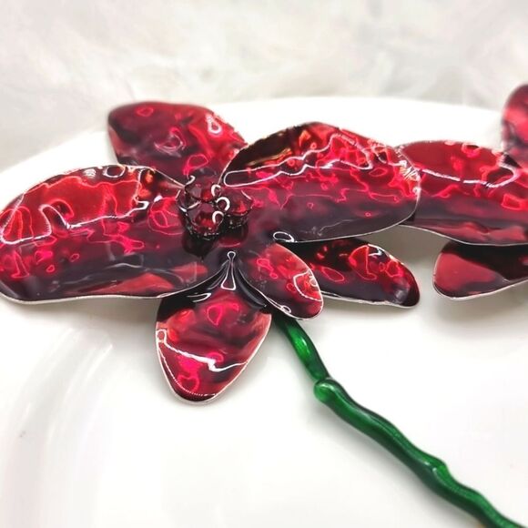 New ZARA Red Enamel Flower statement earrings - Picture 4 of 15